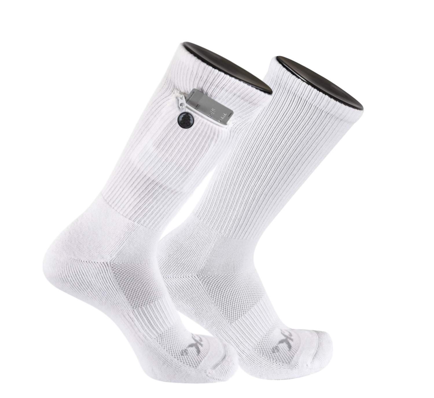 IQPerformance Zip Pocket Crew Socks Stash & Dash Men Women, White -1 Pair, Medium