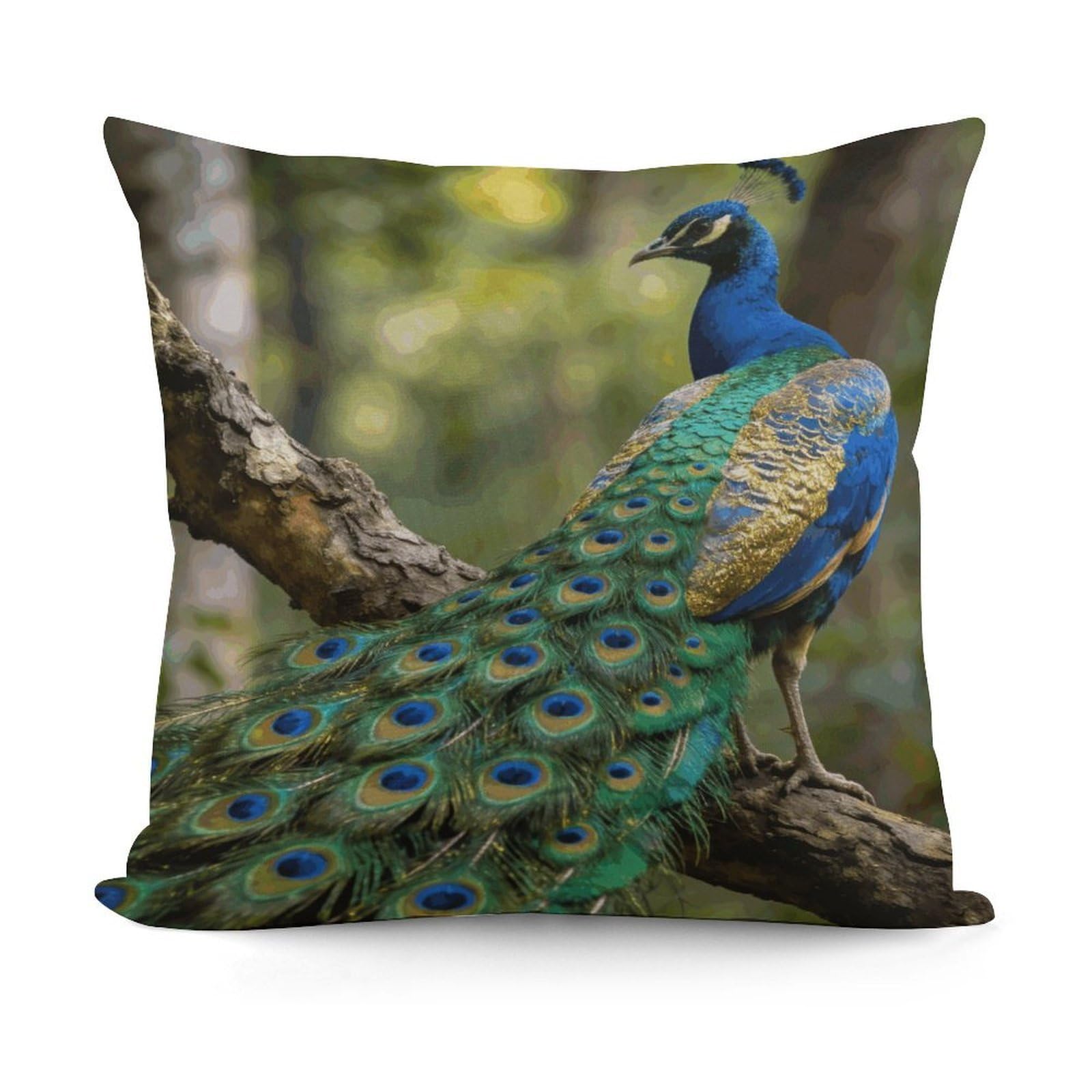 LZQPOEAS Colorful Peacock on A Tree Branch Throw Pillow Cover 18 X 18 in Cozy Couch Pillow Covers Farmhouse Throw Pillow Case Modern Square Pillowcase Home Decor Cushion Cover for Bedroom Living Room