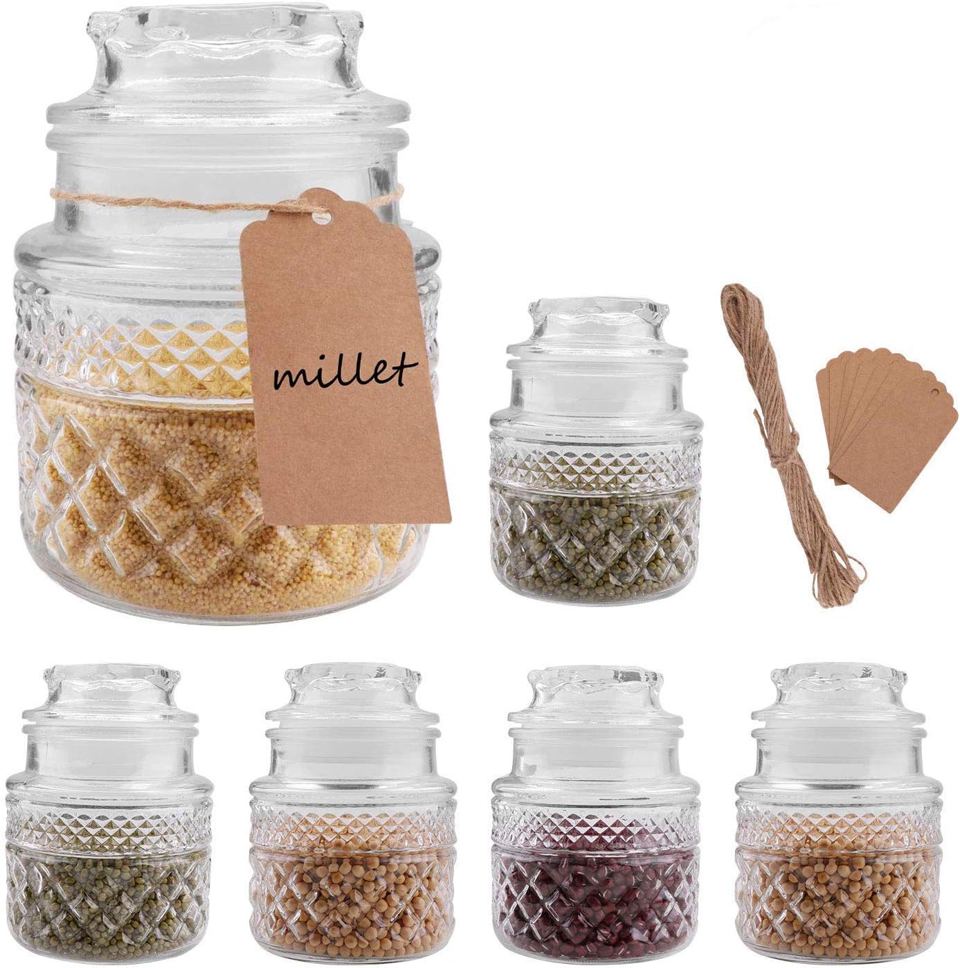 35oz Glass Food Storage Canisters Jars with Tight Lids for Kitchen or Bathroom ~ Food,cookie,cracker, Storage Containers, Set of 6