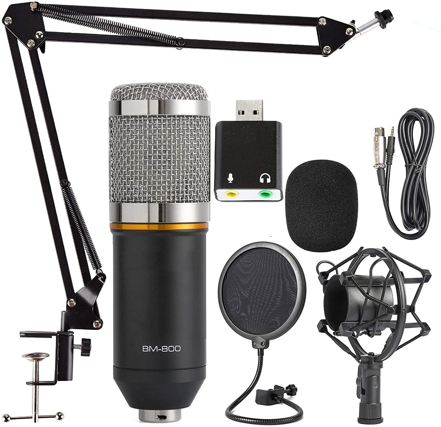 DEVICE OF URBAN INFOTECH Professional BM800 Condenser Microphone Set with 3.5mm USB External Sound Card Recording Equipment Full Setup Mic for Singing Karaoke Podcasting Live Streaming Gaming