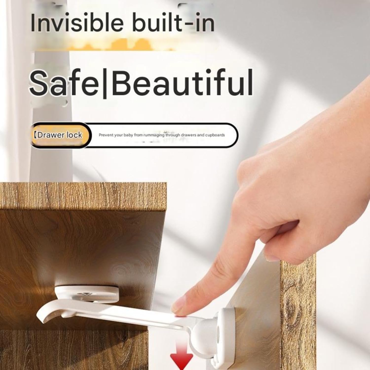 Hidden Spring Child Safety Drawer Lock, Compact ABS Latch for Cabinets and Drawers, Adhesive Home Safety Lock, 10 Pack