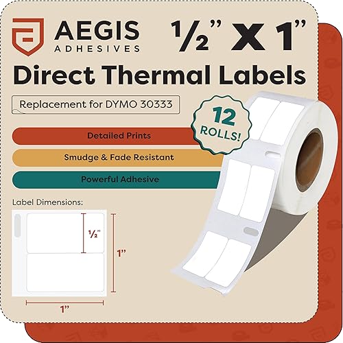 Miniatura 2 de Aegis Adhesives - Etiquetas térmicas compatibles de repuesto para DYMO 30333 (12" X 1") Pequeñas Multiusos 2-Up - Uso con Labelwriter 450, 450