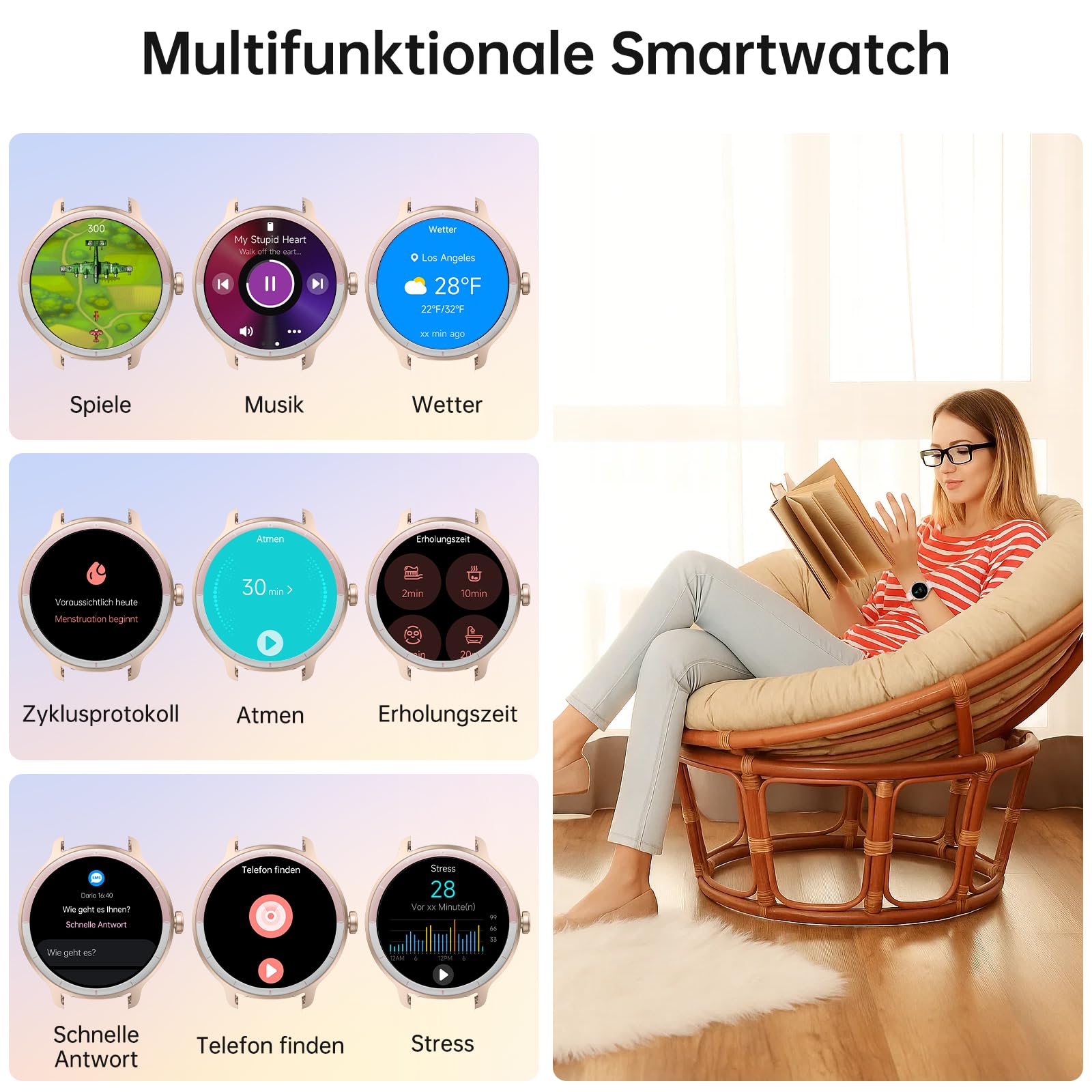 Smartwatch Damen Herren – 1.27" Smart Watch mit Bluetooth Anrufe, WhatsApp/App-Benachrichtigungen, Herzfrequenz, Schlafmonitor, 120+ Sportmodi, IP68 Wasserdicht – Fitnessuhr Kompatibel mit iOS Android