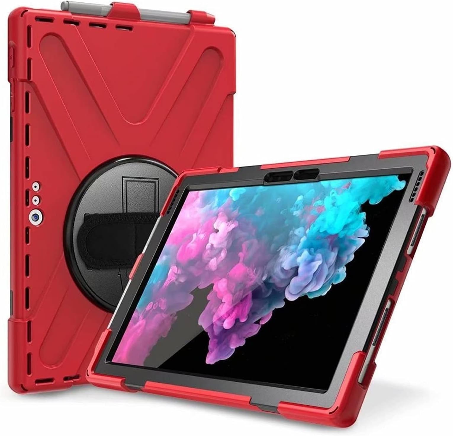 HHF Tab Cases & Covers for Microsoft Surface Pro 4 5 6, Armor Case Hand Strap 360 Rotation Stylus Holder Case for Suface Pro 6 Pro 5 Pro 4 (Color : Red)