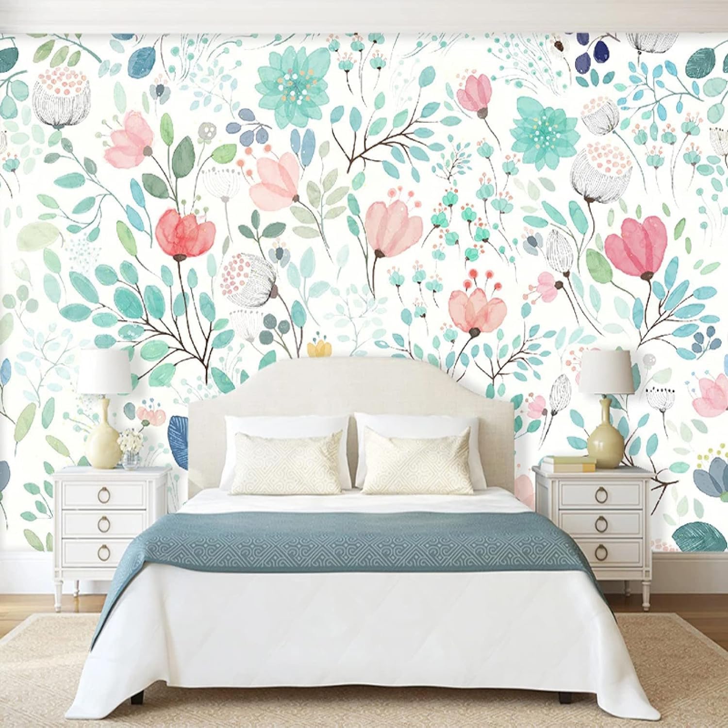 Papier peint salon murale 3D fleurs colorées design plante 200cmx140cm