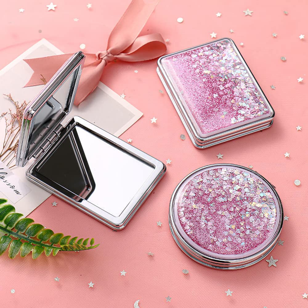 Espejo y Bolso de Maquillaje 2 Piezas Portátil Rosa