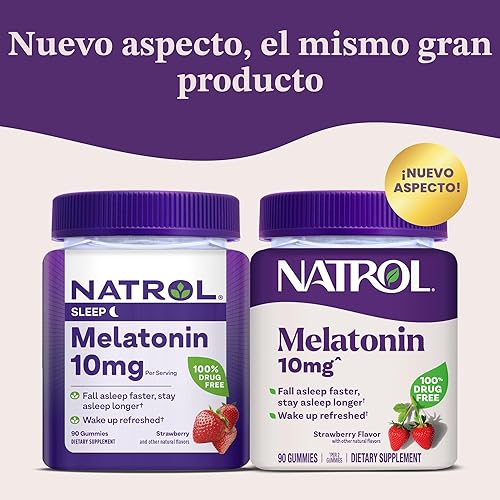 Miniatura 2 de Natrol Gomitas de melatonina de 10 mg, apoyo para dormir para adultos, suplementos de melatonina para dormir, 90 gomitas con sabor a fresa
