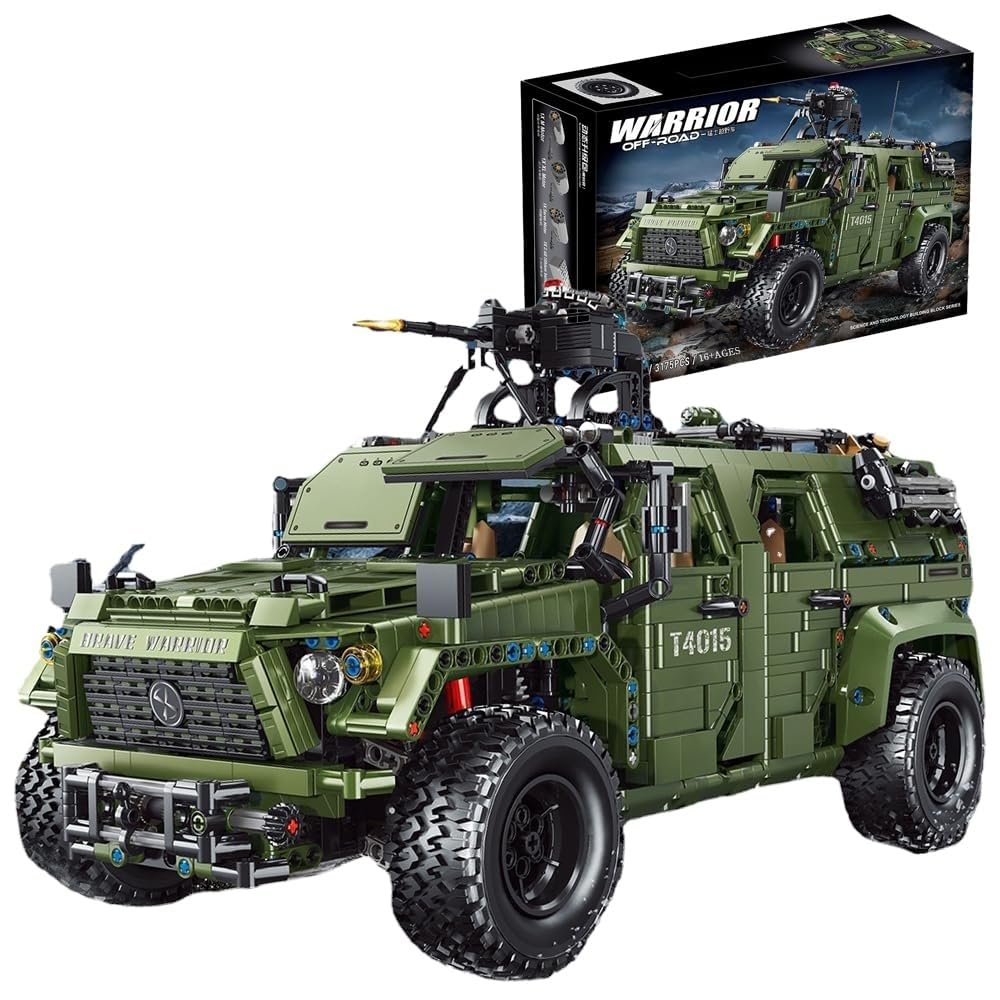 Warrior Military Car Building Blocks, 1:8 Technic Off-Road Vehicle, 4739 Pieces Collectible Army Model Truck, Military Armored Vehicle Set