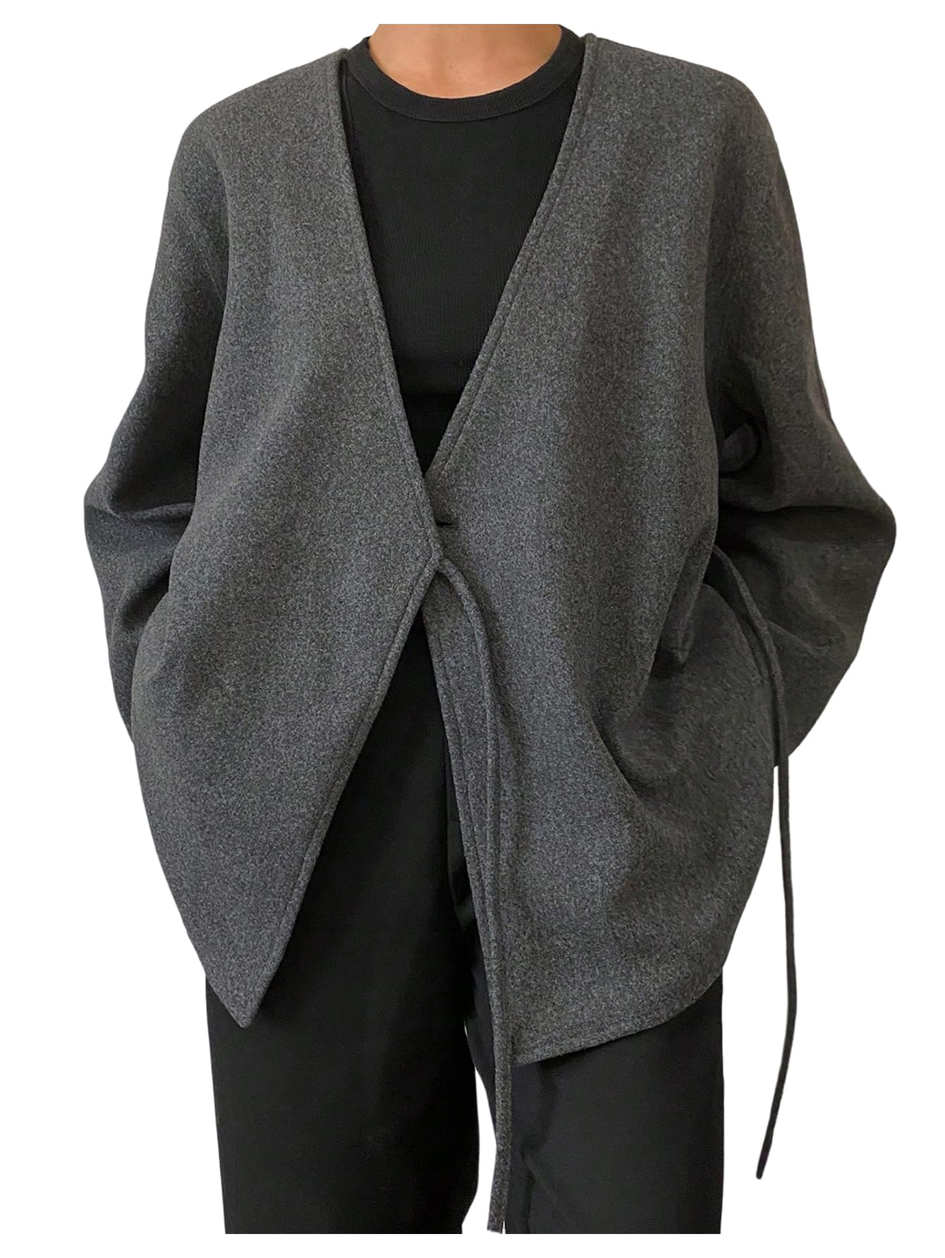 GORGLITTER Womens Wrap Cardigan Oversized Pea Coats Dressy Casual V Neck Long Sleeve Tie Front Winter Jackets Outerwear