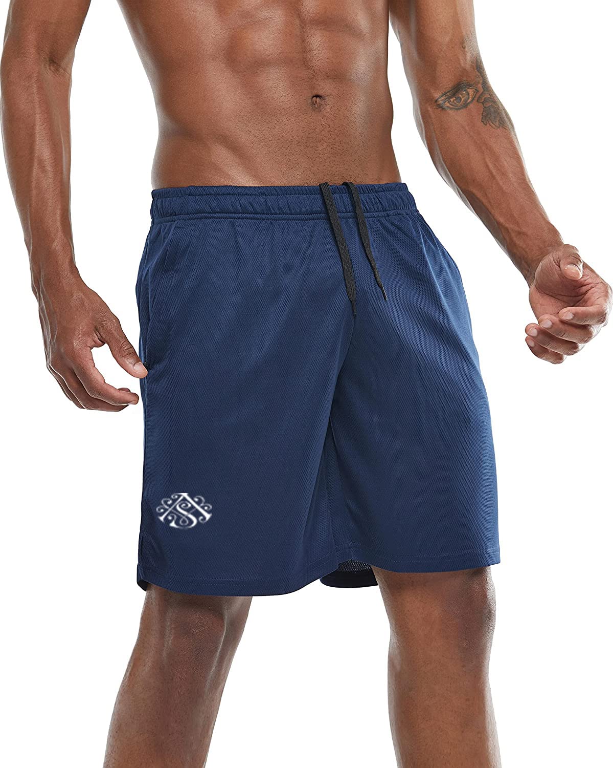 oora Men's 7 Inch Sports Shorts with 2 Zipper Pockets – Breathable Honeycomb Polyester Mesh Gym & Running Shorts, Above Knee Quick Dry Workout Athletic Shorts-picture-37