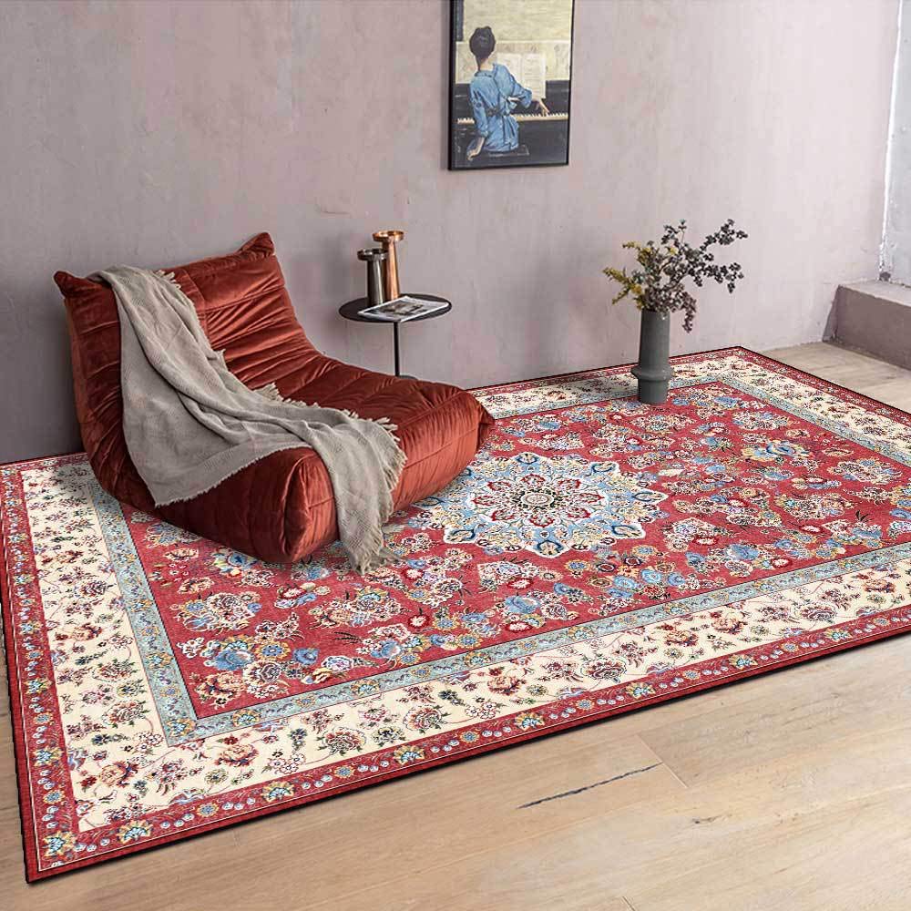 Tapis de chambre doux style pastoral rouge pour créer un coin lecture