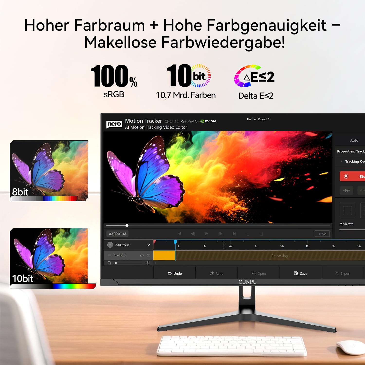 CUNPU 4K Monitor 32 Zoll, 1,07 Mrd. Farben, 100% sRGB, 95% DCI-P3&AdobeRGB, VA, Augenschonend, VESA(75X75mm), HDR, HDMI*2 DP*2, Für professionelles Arbeiten, Design & Content