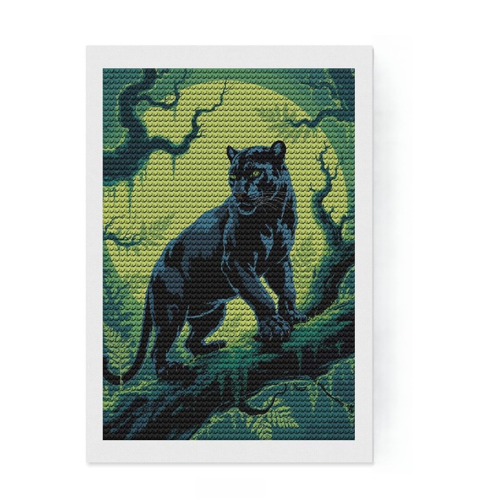 Junmoney Black Panther in Jungle Illustration Diamond Art Canvas 8"x12", Relaxing DIY Hobby, Satisfying Creative Project, Farmhouse Decor, for Women