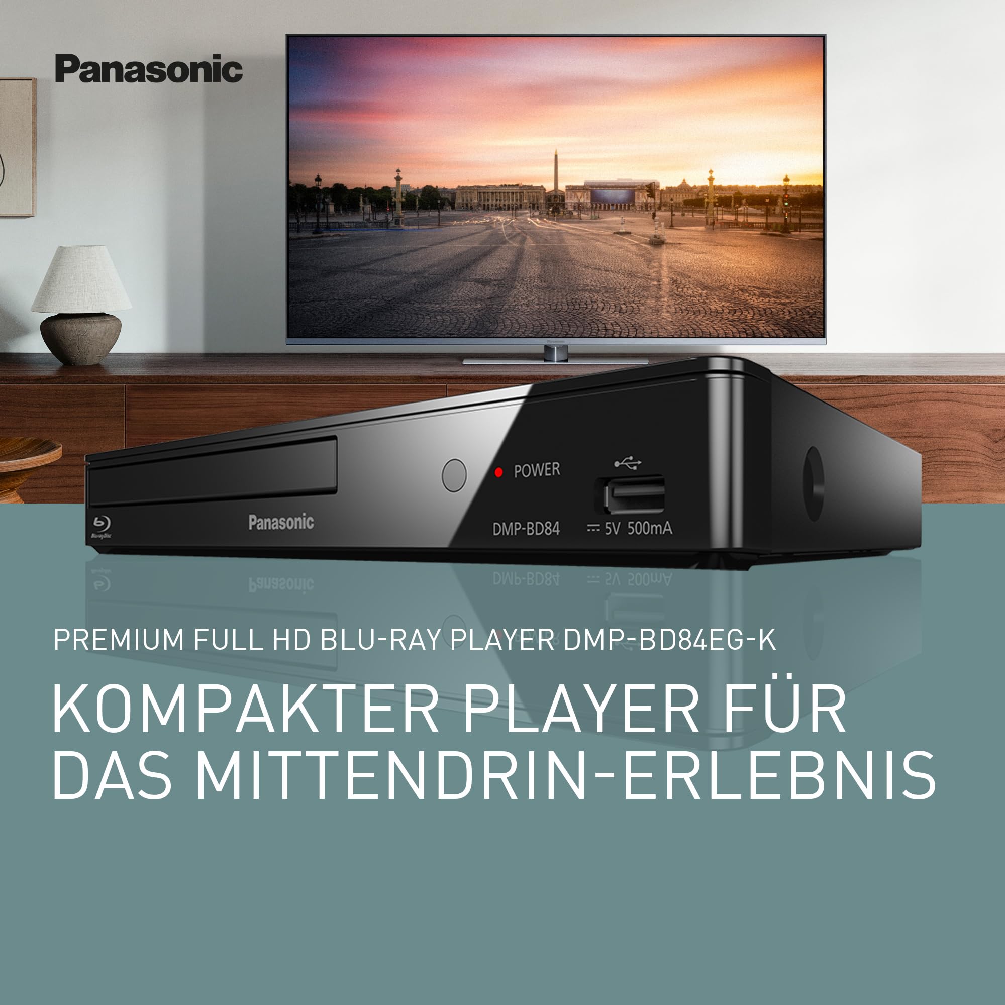 Panasonic DMP-BD84EG-K Red Inteligente 2D Reproductor de Blu-ray Disc/DVD, Aplicaciones de Internet, Audio de Alta Resolución, Reproducción en Disco Duro Externo, USB, Ethernet, Diseño Compacto, Negro