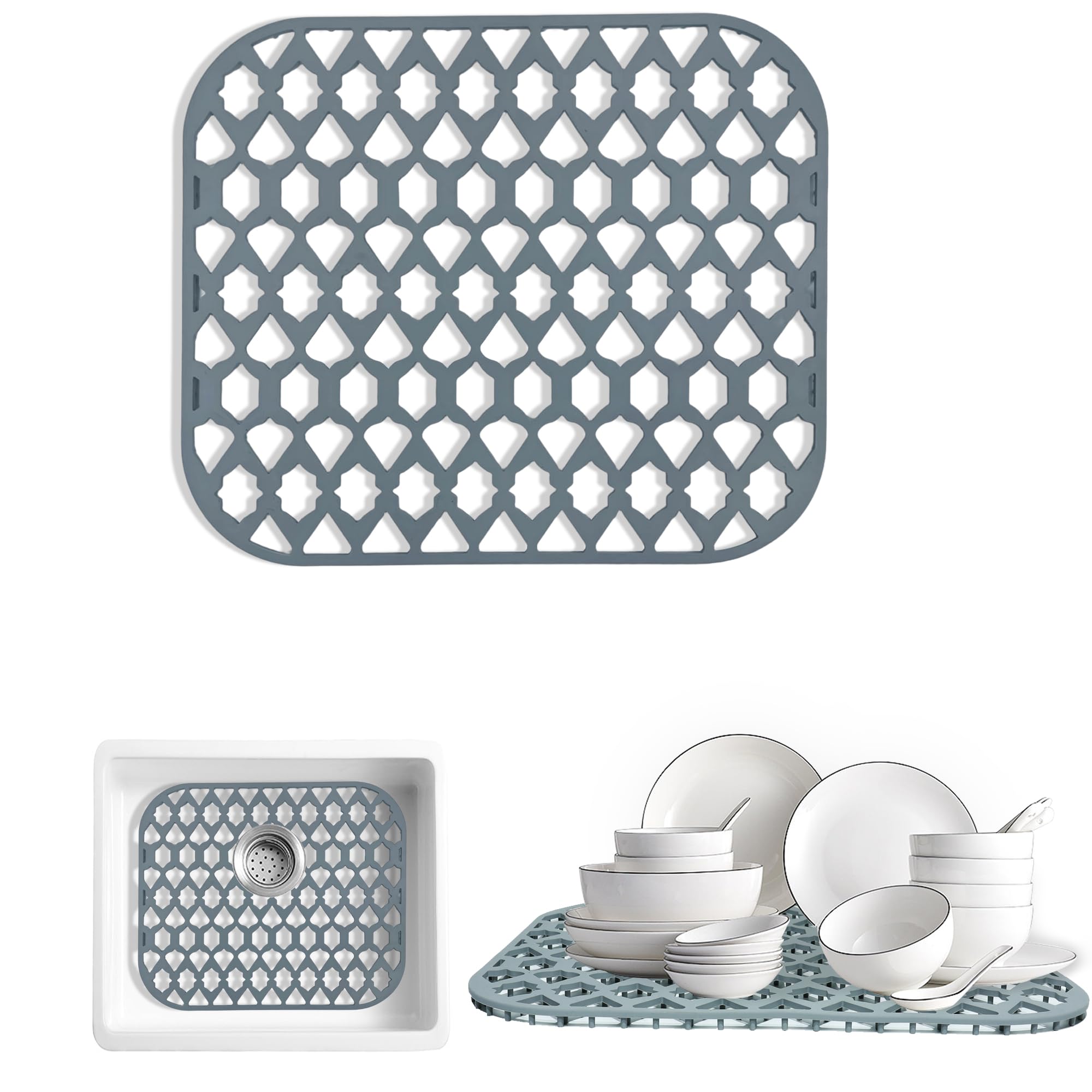 SAMSIER Silicone Sink Protectors for Kitchen Sink, Multiple Sizes Mats Grids for Bottom of Farmhouse Stainless Steel Porcelain Sink (18”x15.7”/45.7x39.9 cm)