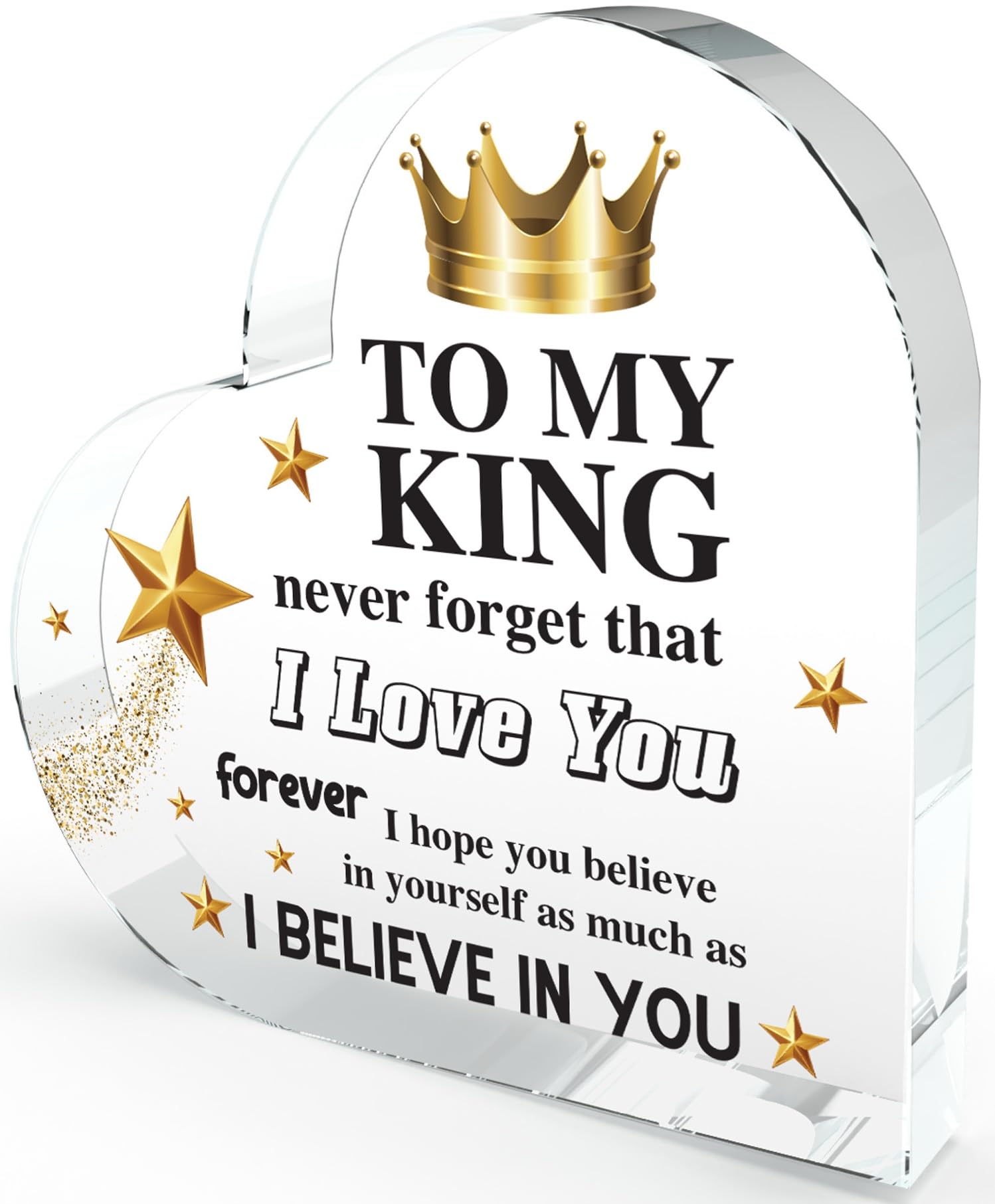 Paperweight Decor Presents - Personlised Keepsake Frame Display for Him Husband, Clear Acrylic 10 X 10CM (Heart Shape To My King)