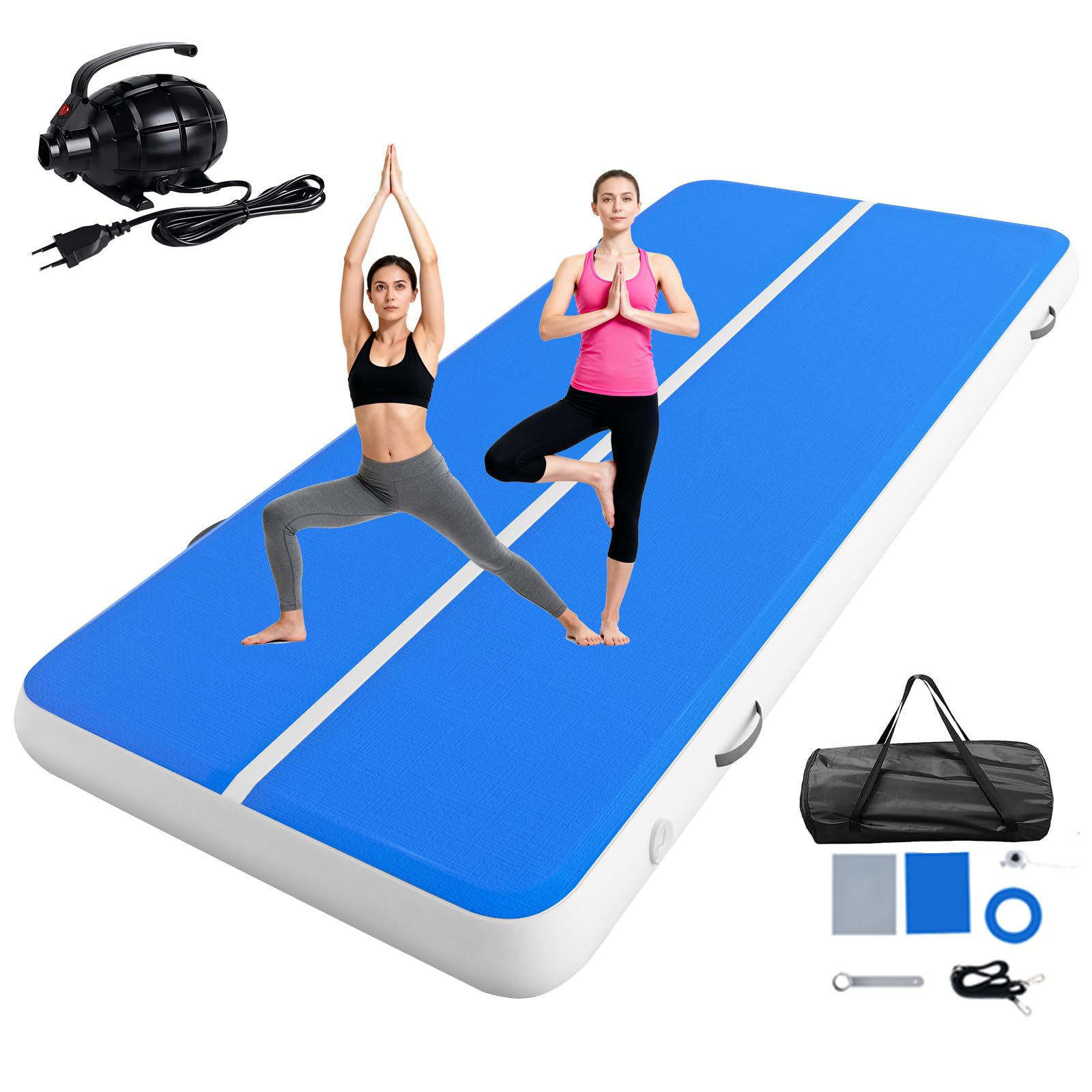 4 x 2 M Aufblasbare Air Tumbling Matte - 20 cm Hohe AirTrack mit Luftpumpe & Tragetasche, extra breit & groß für Fitness/Yoga/Tumbling/Outdoor/Heimtraining