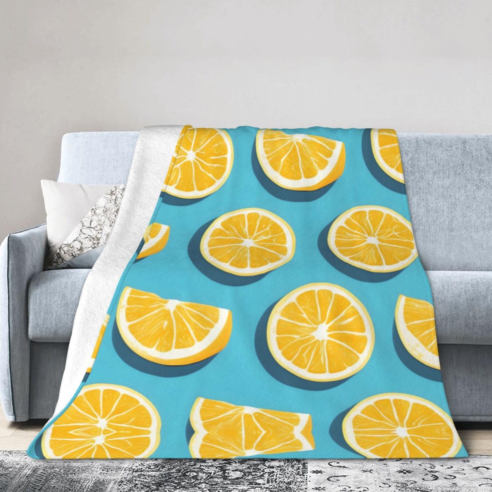 Lemon Wedges 40"x30" Fleece Blanket, Full Size, Super Soft, Suitable for Bed, Sofa, Camping, All Seasons