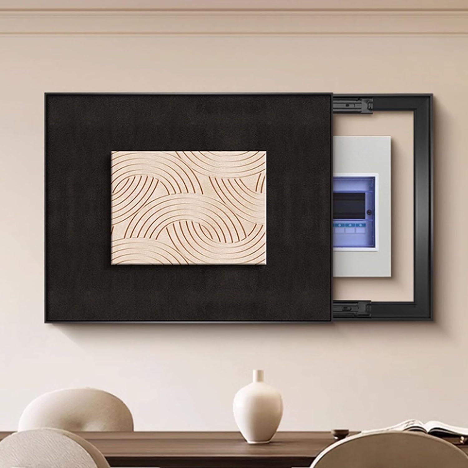 Electric Meter Box Decorative Painting Breaker Box Cover Decorative Wall Mounted Electrical Panel Cover, Hide Fuse Box Painting Design for Home Office(Black 4,60x50cm/23.6x19.7in)