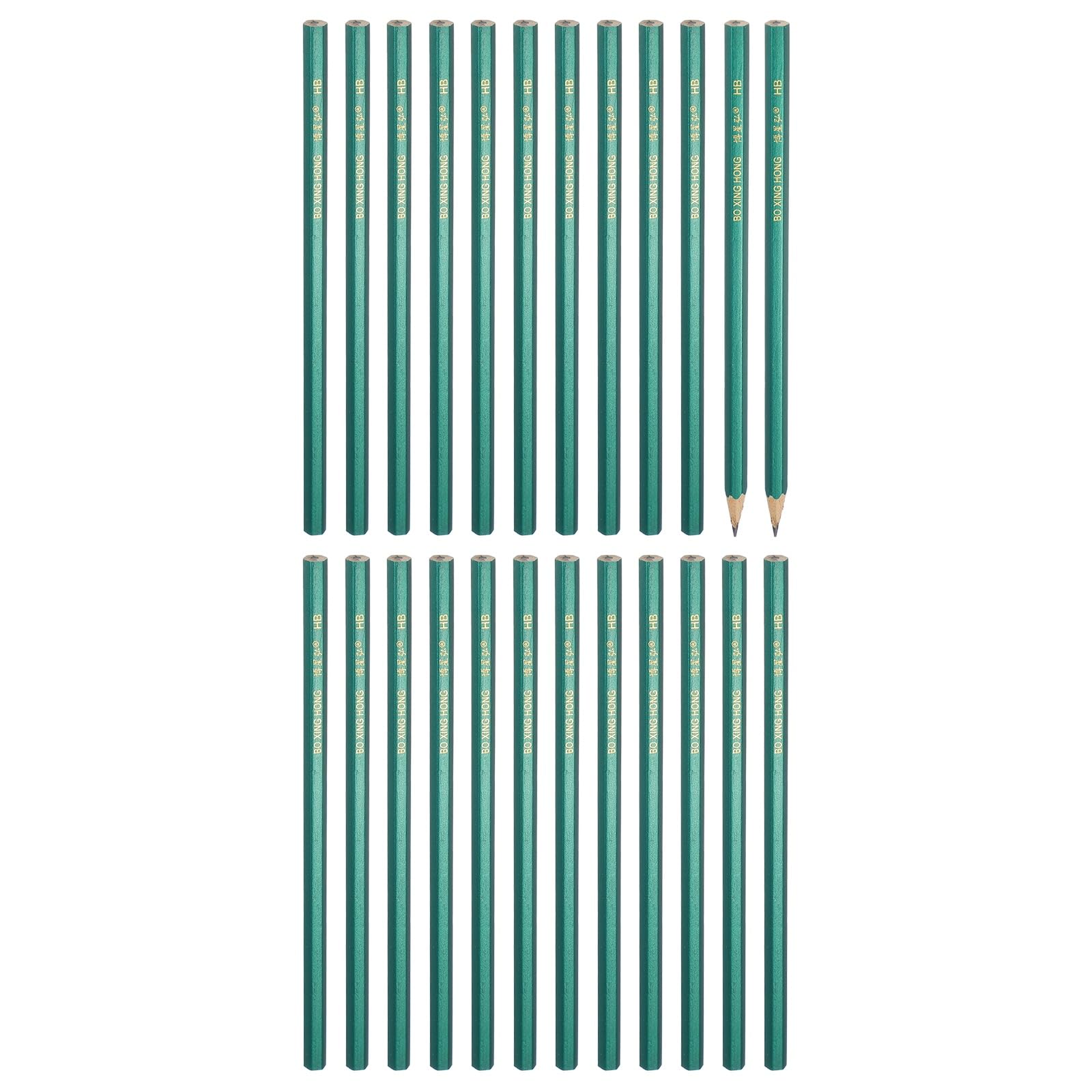 PATIKIL Hexagonal Wooden Pencils Bulk, 24 Pack HB Graphite Pencils Double-Ended Design for Office Supplies, Engineering Marking Writing Art Drawing Supplies, Green