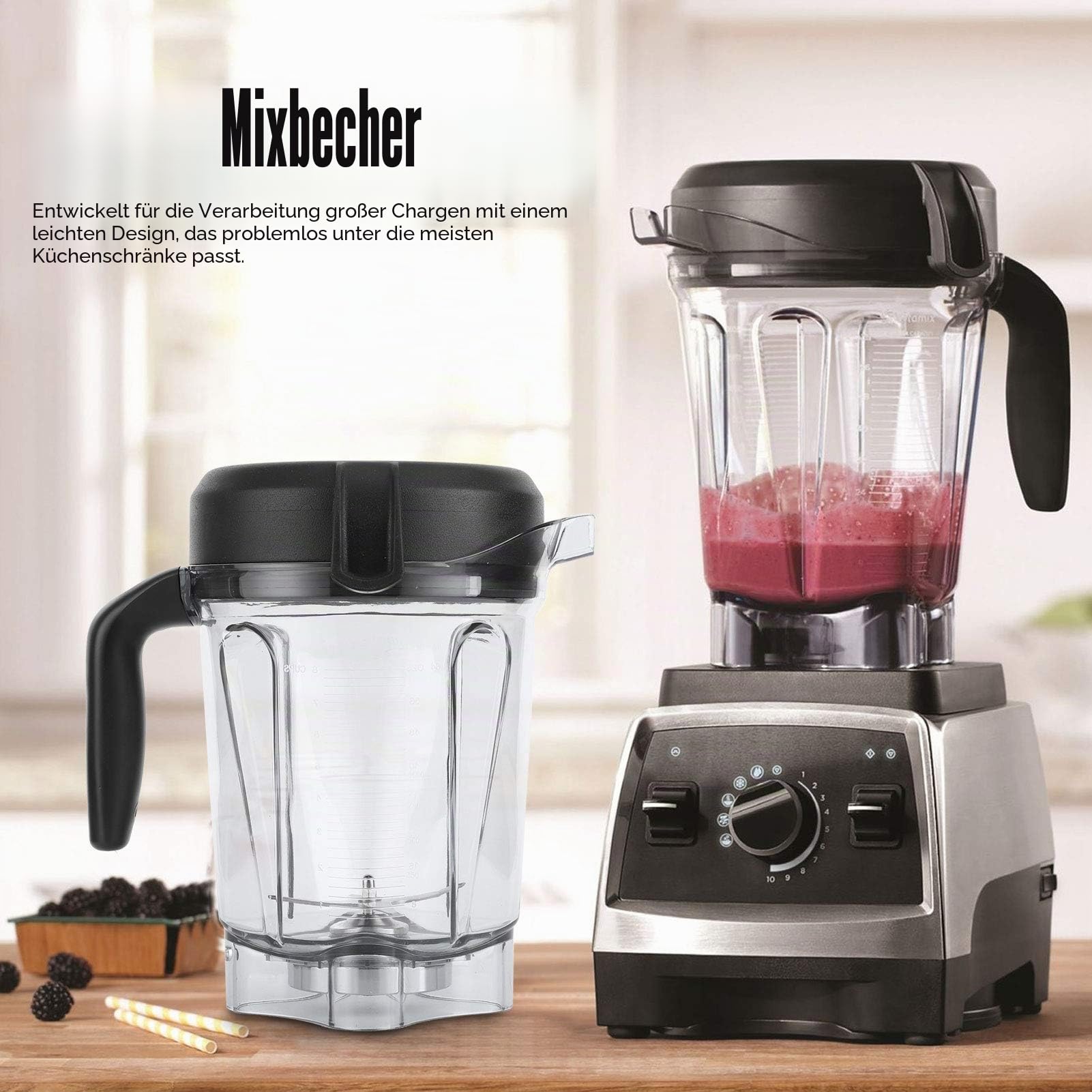 Tbest Mixerbehälter, Mixbecher, Transparenter Behälter für Küchenmixer mit Ersatzdeckel und Klinge, passend für Behälter mit 1,9 Litern Fassungsvermögen (64 oz)