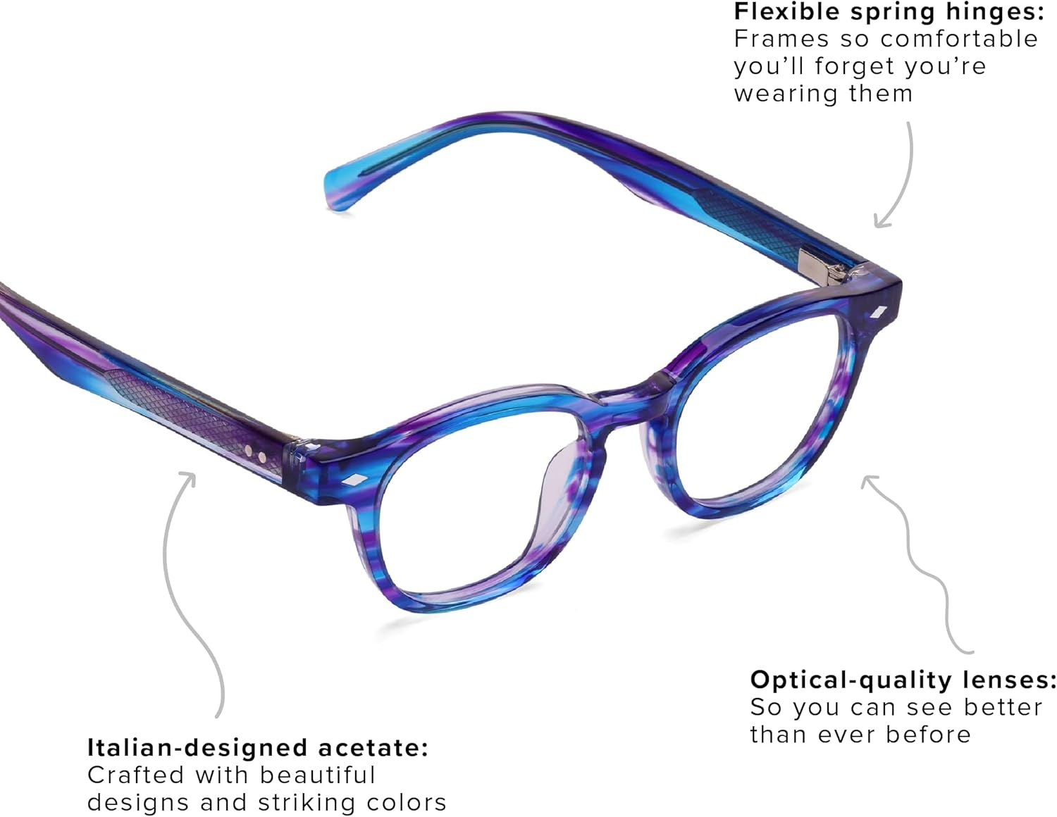 eyebobs Bitty Witty Premium Blue Light Reading Glasses for Women and Men | Round Blue Light Blocking Computer Glasses