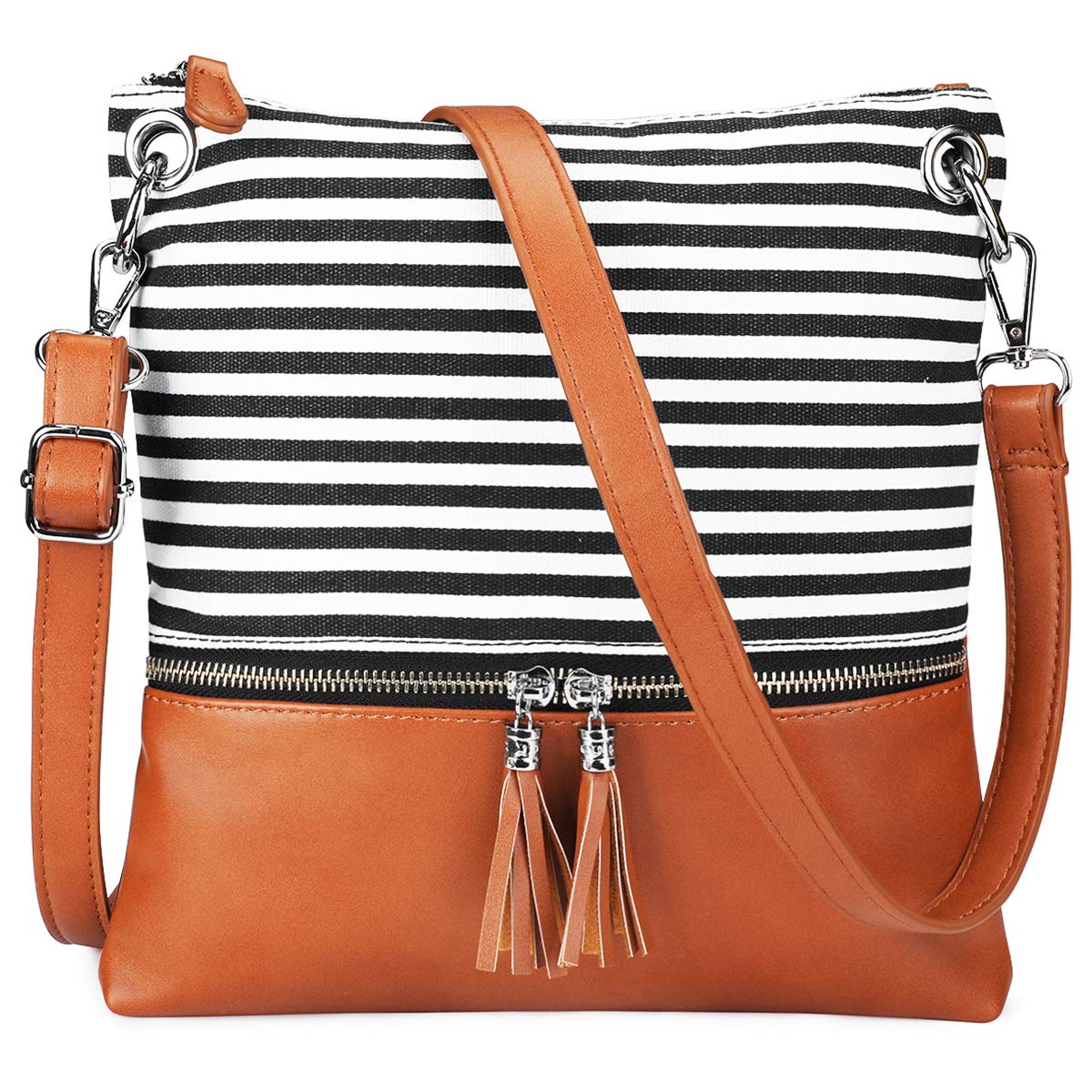 SAMSHOWME Lightweight Medium Canvas PU Leather Crossbody Bag with Tassel Purse for Women (Black)