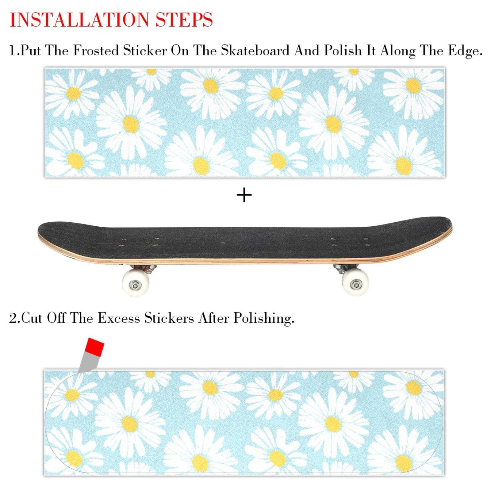 Daisy Floral Lot de 2 feuilles de papier abrasif pour skateboard Bleu