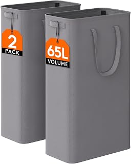 Lifewit 2 Pack Slim Laundry Hamper with Handles, 65L, Grey