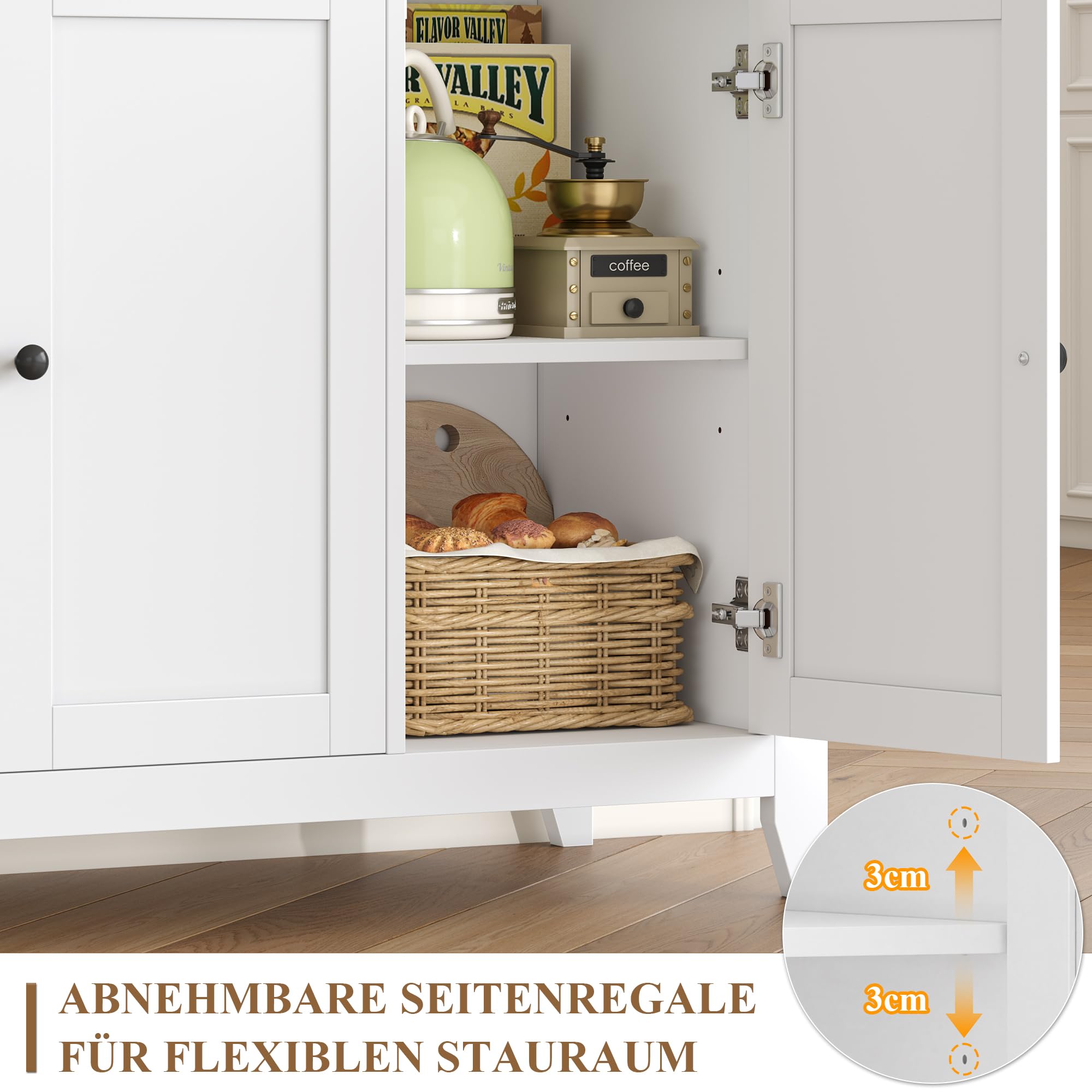 HOCSOK Küchenschrank, Sideboard mit Verstellbare Regalböden,140 cm Breit