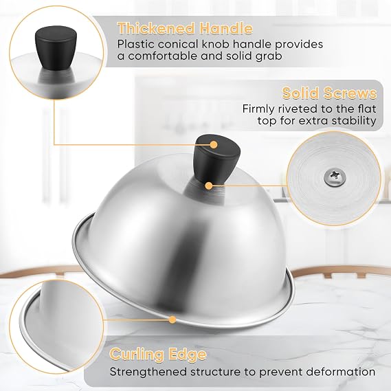 Joyfair 3Pcs Stainless Steel Cheese Melting Dome Basting Burger Cover Set | Heat-Proof Handle, 6 Inch Metal Steaming Cover Grill Lid for Indoor & Outdoor Flat Top Griddle Teppanyaki, Dishwasher Safe