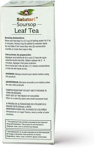 Miniatura 4 de SALUTARI Té de hoja de guanábana – 20 bolsas de té de guanábana – Ingredientes herbales de primera calidad – Suplemento dietético de té de graviola