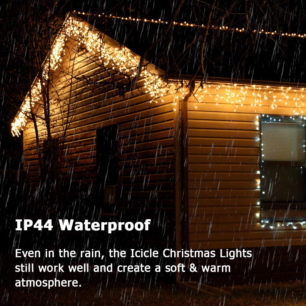 PhilzOps Luci Natale Esterno Cascata, 480 LED 19M Tenda Luminosa Bianco Caldo Impermeabile 8 Modalità Luci Stringa Nataliazie Decorazione per Interno Casa Feste Finestra Matrimonio, Cavo Bianco