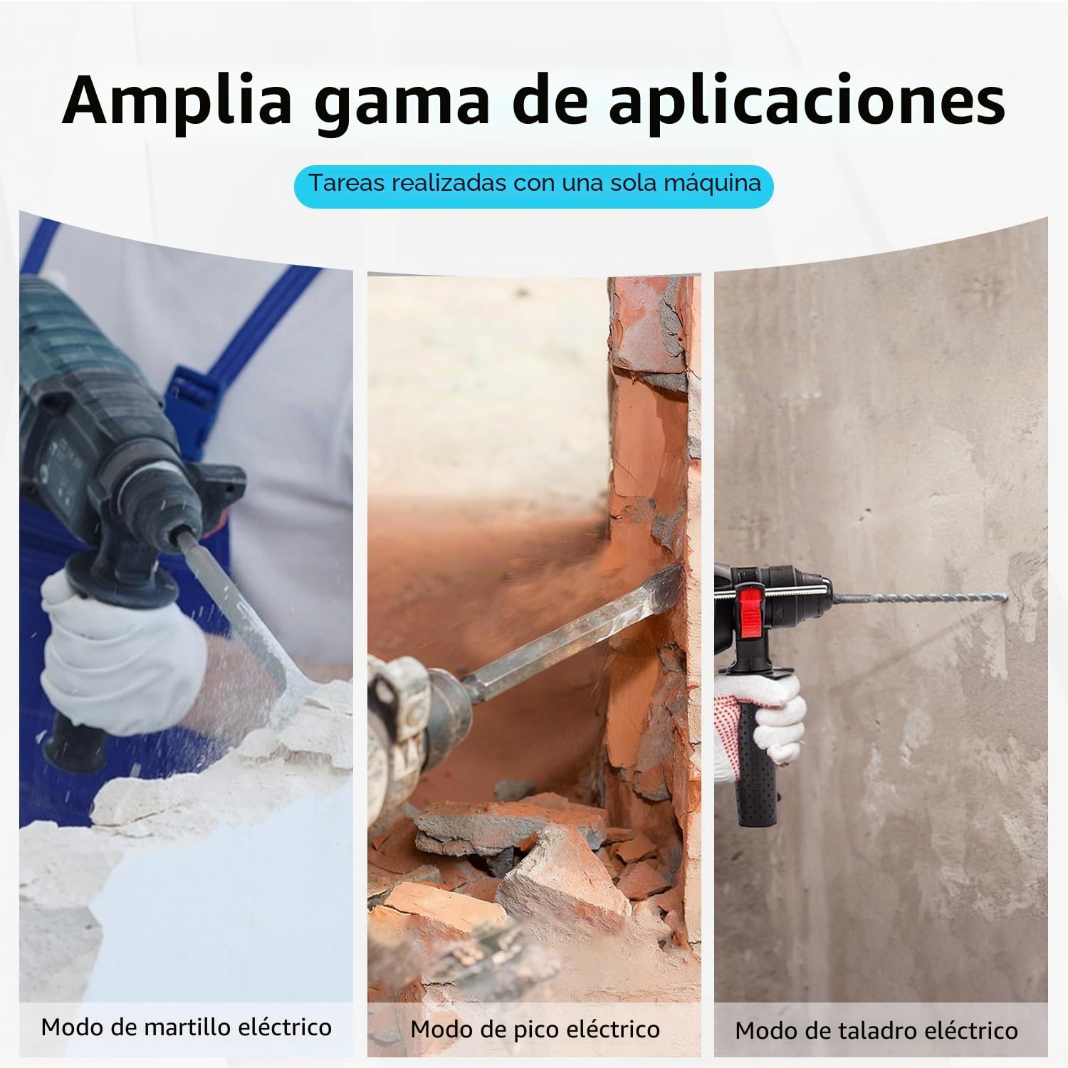 Broca de martillo para taladro martillo sin escobillas Makita 18V 3 en 1 con 7 piezas, taladro, guantes, 3 modos de funcionamiento, mango antivibración y embrague de seguridad