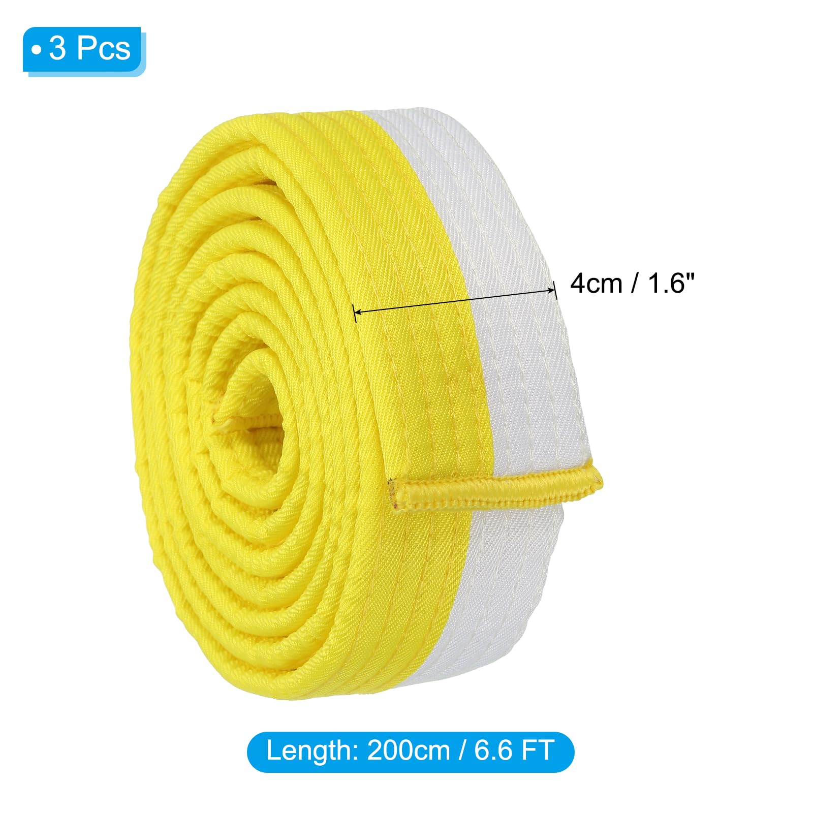 PATIKIL Taekwondo kolorowy pasek rankingowy, 3 szt., 4 cm x 180 cm, 2 m, poliestrowe paski do sztuk walki, judo karate, do trenera, praktyki dydaktycznej, biały i żółty
