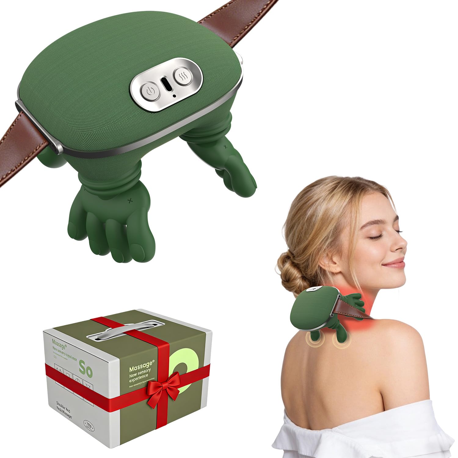 Masajeador Cervical y Espalda 4D Shiatsu con Calor, Masajeado Cuello Inalámbrico, Neck Massager con BaterÃa 4000mAh, 3 Intensidades & 2 de Calor,Masajeador Cervicales Espalda para Casa Oficina Viaje