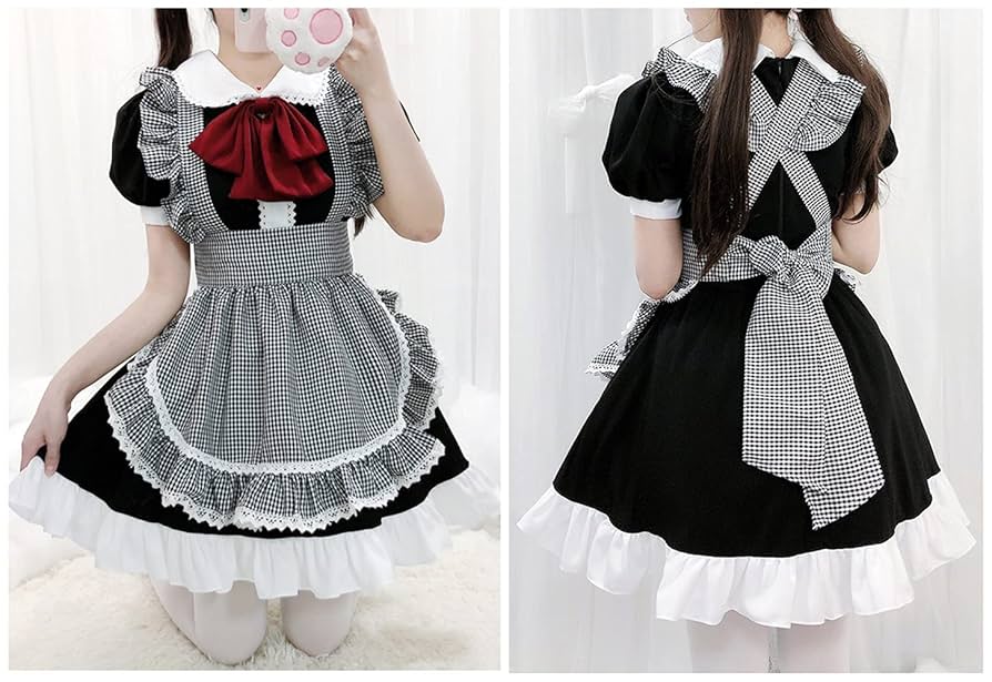 可愛い チェック柄 メイド服 高品质セット 大きい sサイズ メイド コスプレ 51dTr7v2sKS.jpg_BO30,255,255,