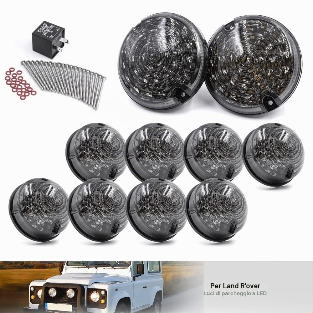 10PCS Kit completo di aggiornamento lente fumé Fanale posteriore Fendinebbia Luce retromarcia Luce laterale anteriore compatibile con L/and-Rover Defender 90/110