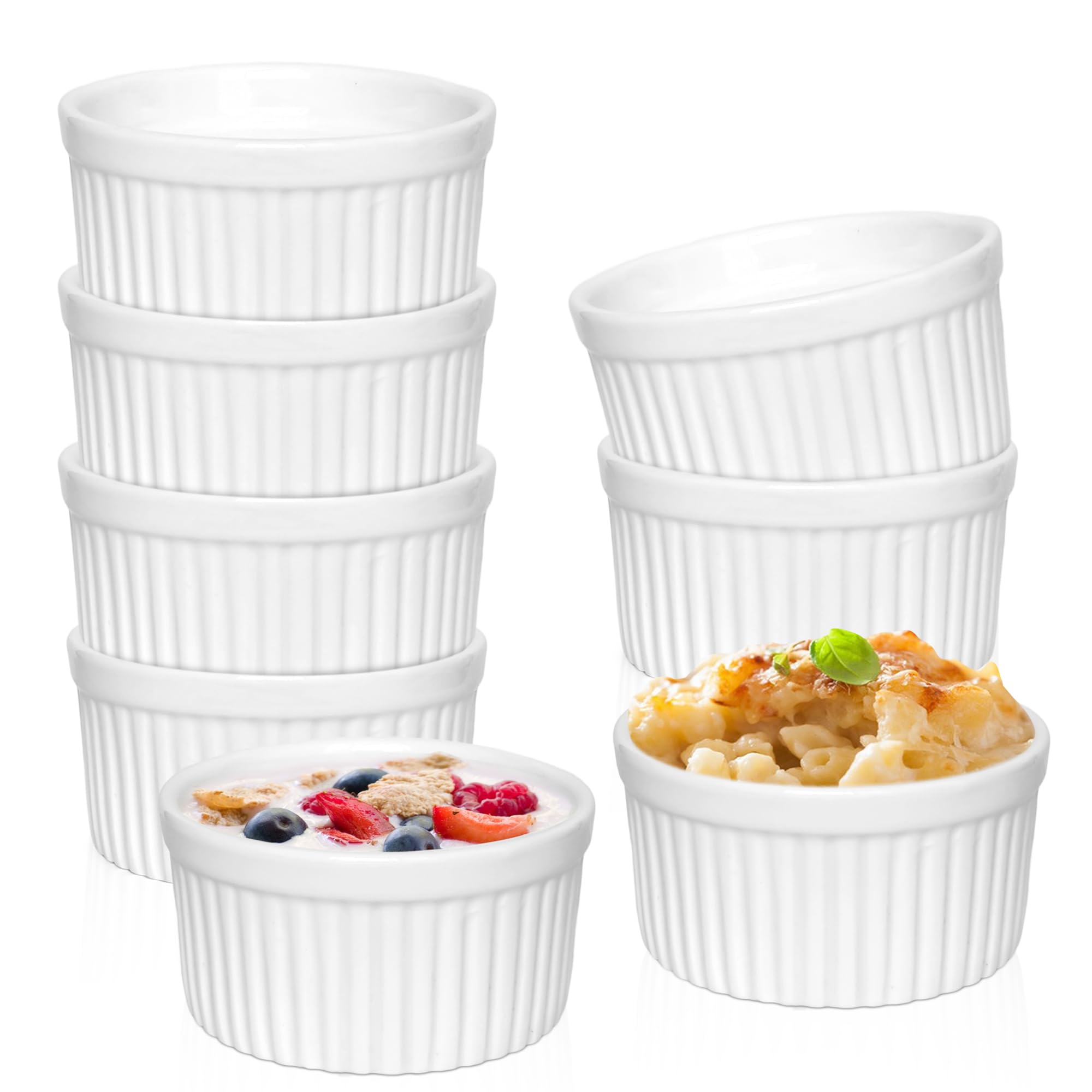 Ramequins en porcelaine blanche 150ml lot de 8 petits plats pour crème pâtissière et four