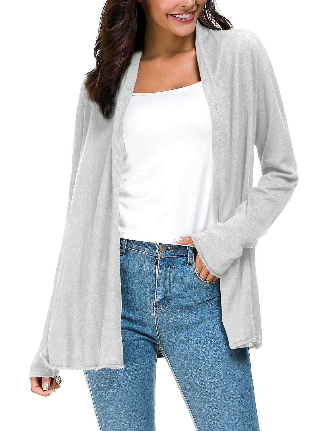 Urban CoCoWomen's Long Sleeve Open Front Casual Thin Cardigan