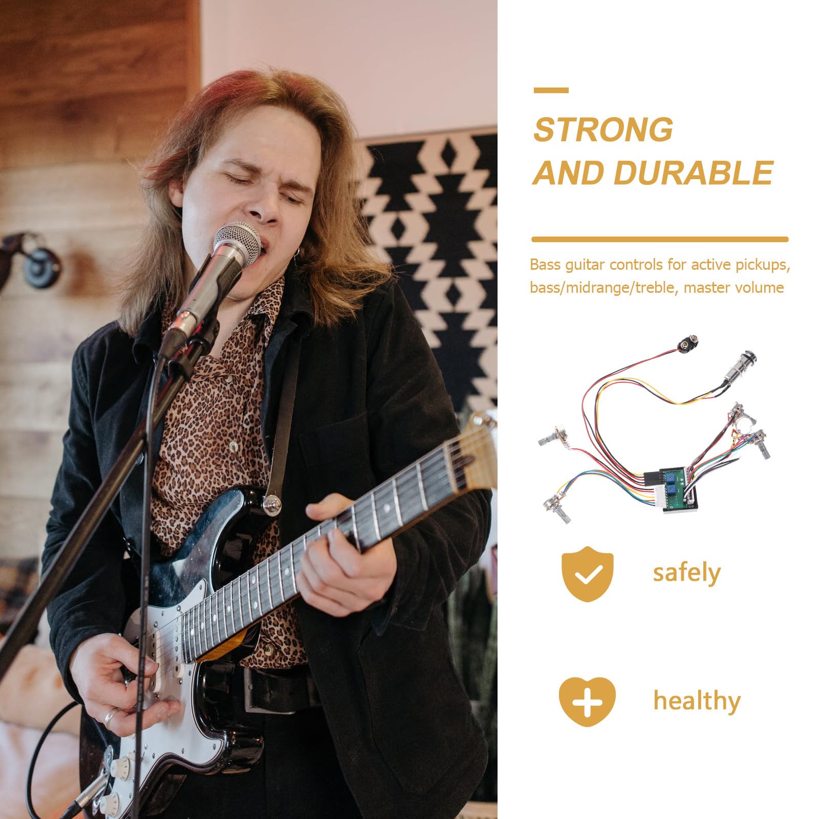 ibasenice Kabelbaum für Bassgitarre und E-gitarre mit 3-band Schaltung Bass/mittel/höhenregelung und Master Volume aus Kunststoff und Metall für Gitarrenzubehör