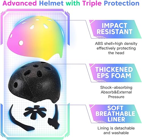 Miniatura 4 de Wemfg Casco ajustable con degradado de color, para niños y niñas, casco de bicicleta para múltiples deportes, ciclismo, patinaje, bicicleta,