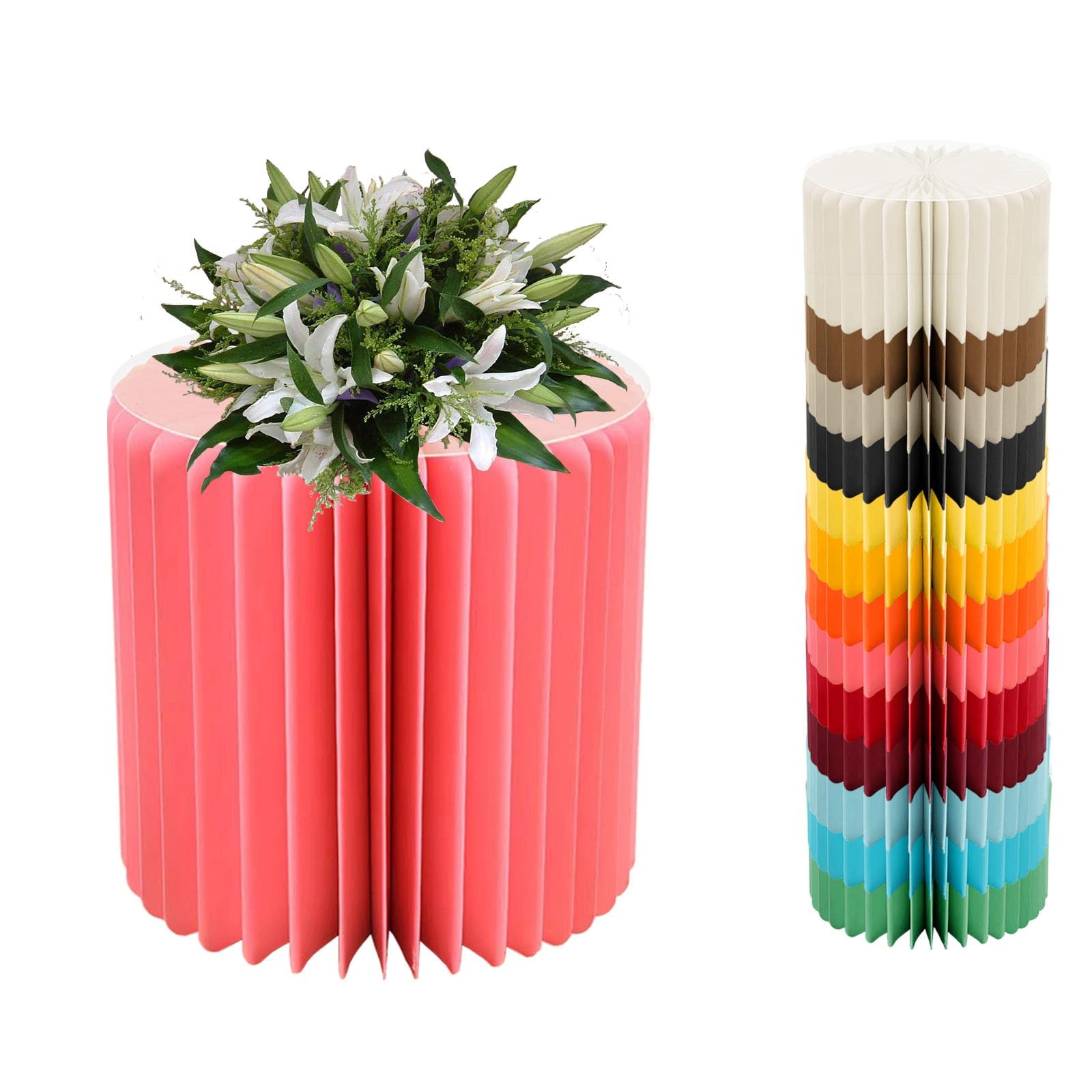 YTBHSHXZ plinth， Foldable Cardboard Cylinder Pedestal Cake Stand Multicolor 20-100cm(Light Red,H 40cm/15.7in)