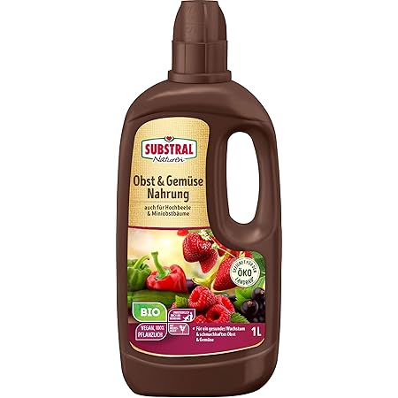 Substral Naturen Bio Obst & Gemüse Nahrung, Organischer Flüssigdünger für alle Obst- & Gemüsepflanzen auf Terrasse, Balkon und Beeten, 1 Liter