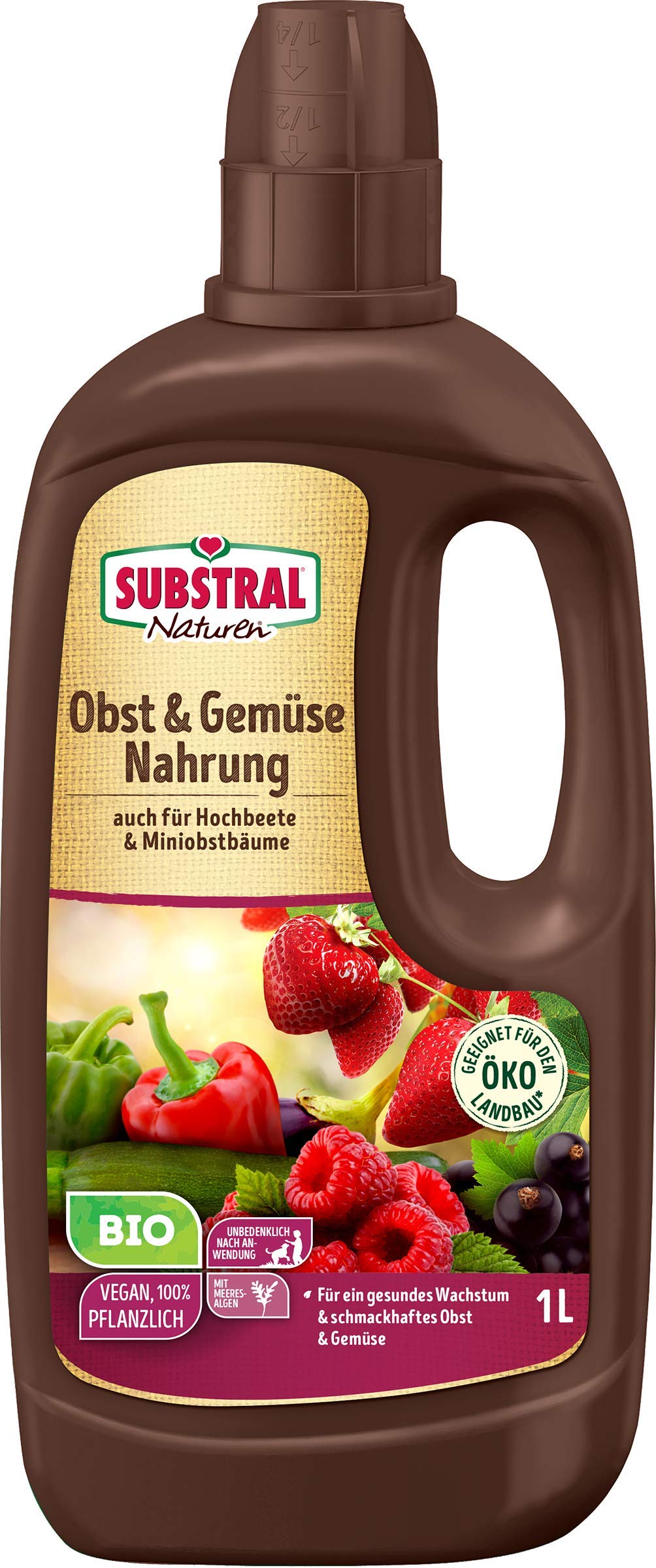 SubstralNaturen Bio Obst & Gemüse Nahrung, Organischer Flüssigdünger für alle Obst- & Gemüsepflanzen, 1 L