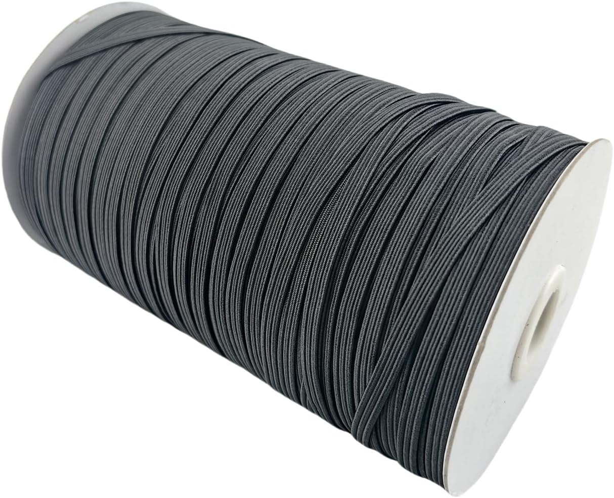 Elastic Ribbed Fabric Spool Elastic Bands Elastic Rope Elastic Cord Heavy Stretch Elastic Spool Knit for Sewing SJDX (Black-B, 200 yds 5mm(1/5''))