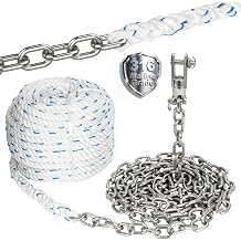 Anchor Rode for Boat Windlass, 1/2" Anchor Rope 150ft with 1/4" Anchor Chain 15ft and Swivel Connector, G4 316 Stainless Steel Short-Link Marine Chain with 3-Strand Nylon Rope
