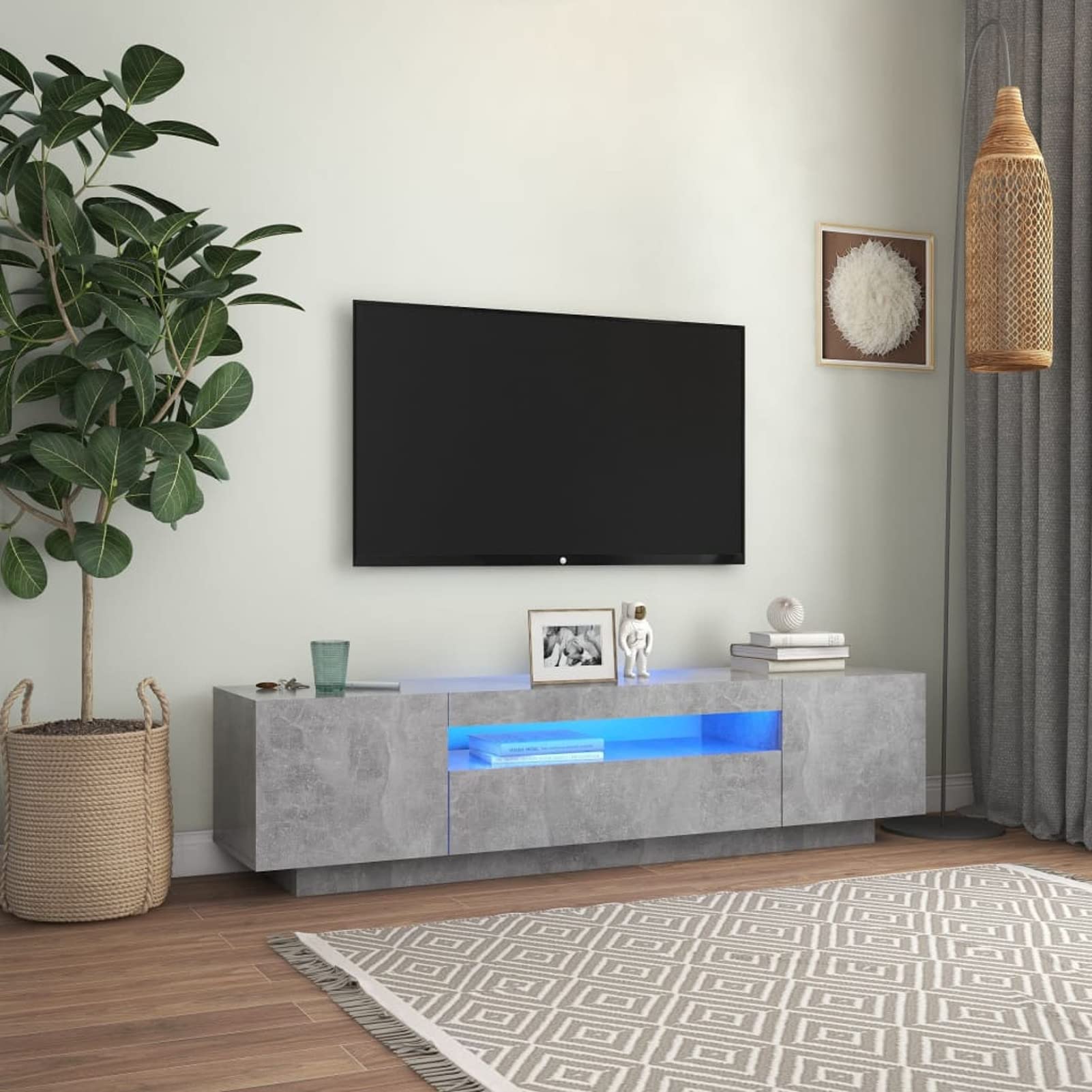 IKAYAA Mueble para TV con Iluminación LED, Mesa TV Elegante, Gris Hormigón 160 x 35 x 40 cm