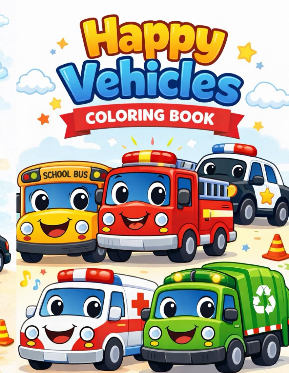 Vehicles Coloring Book for Kids Ages 3–6: Fun & Easy Coloring Pages of Fire Trucks, Police Cars, Ambulances, Construction Trucks and More for Toddlers and Preschoolers