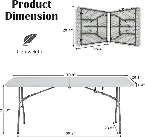 Miniatura 9 de Mesa plegable portátil de 4 pies, mesa de plástico plegable de altura ajustable, mesa de banquete plegable con asa, mesas de fiesta para picnic en